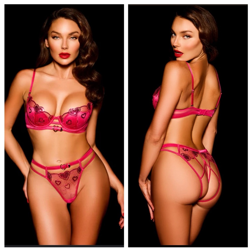 Honey Birdette JULLIET PINK SET 2 PCS 32DDD/F+THONG Size XS